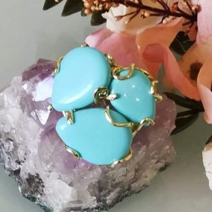 Anello maxi turchese e ottone dorato