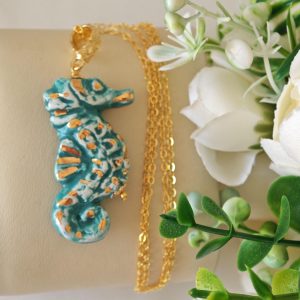 Collana cavalluccio marino in ceramica Caltagirone, collana siciliana