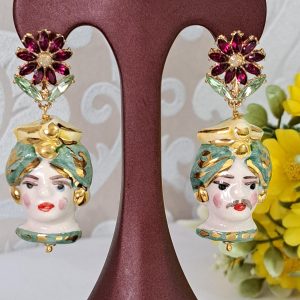 Orecchini teste di moro ceramica di Caltagirone , orecchini siciliani