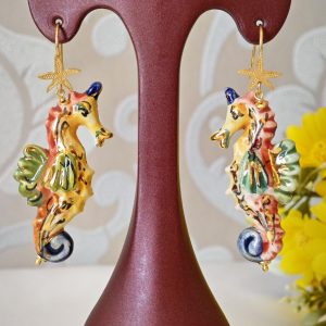 Orecchini  cavallucci marini ceramica Caltagirone , orecchini siciliani