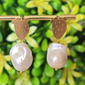 Orecchini perle barocche bianche e cactus argento 925 placcato oro,  gioielli italiani