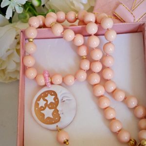 Collana cammeo conchiglia sardonica , collana girocollo perle rosa , gioielli italiani