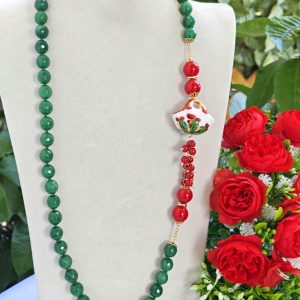 Collana ceramica Caltagirone, pietre dure agata verde, collana borsetta siciliana
