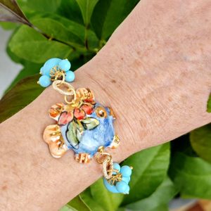 Bracciale pesce in ceramica di Caltagirone con perle turchese , bracciale siciliano