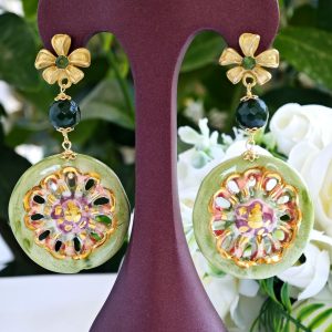 Orecchini ceramica Caltagirone,orecchini perle e gocce corallo , orecchini siciliani