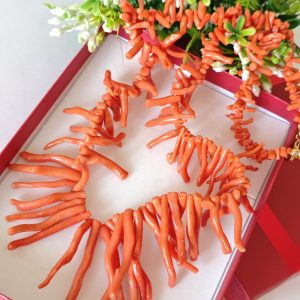 Collana corallo rosso di Sciacca, collana maxi corallo e argento 925 placcato oro, gioielli italiani