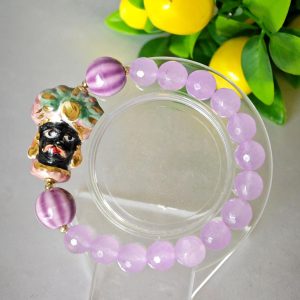 Bracciale testa di moro in ceramica di Caltagirone con pietre agata viola, bracciale siciliano