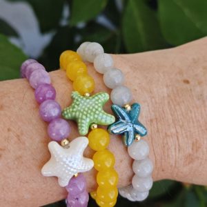 Bracciale stelle marine ceramica con pietre dure, bracciale estate italiana