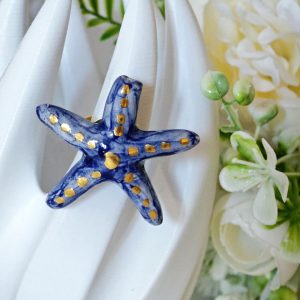 Anello stella marina ceramica di Caltagirone e ottone, anello siciliano