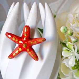 Anello stella marina ceramica di Caltagirone e ottone, anello siciliano