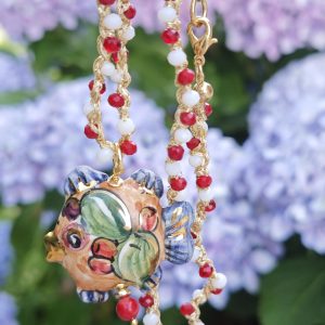 Collana pesce ceramica di Caltagirone e cristalli , collana rosario siciliana