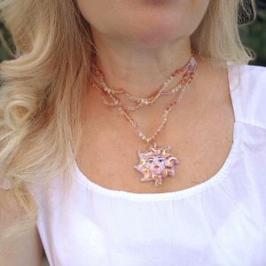 Collana Sole ceramica di Caltagirone e cristalli , collana rosario siciliana