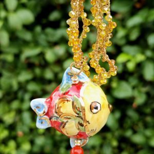 Collana pesce ceramica di Caltagirone e cristalli , collana rosario siciliana