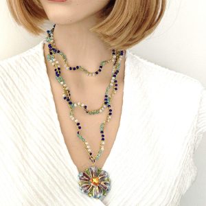 Collana fiore ceramica di Caltagirone e cristalli , collana rosario siciliana