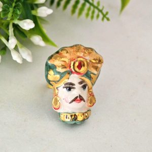 Anello ceramica Caltagirone e ottone, anello siciliano testa di moro