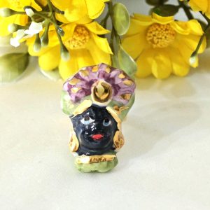 Anello ceramica Caltagirone e ottone, anello siciliano, anello testa di moro