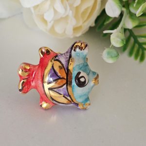 Anello ceramica Caltagirone e ottone, anello siciliano, anello pesce