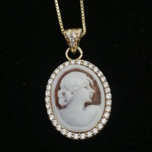 Collana cammeo originale di Torre del Greco Italia. Stile Vittoriano .Collana argento.Cammeo sardonico