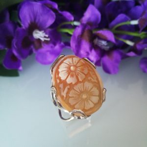 Anello cammeo conchiglia originale. Anello argento. Cammeo sardonico.