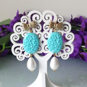 Orecchini cammeo pasta di turchese.Orecchini argento.