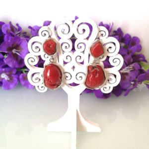Orecchini  corallo rosso del mediterraneo. Orecchini argento.Vero corallo rosso naturale.