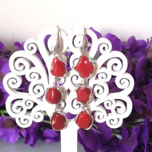 Orecchini  corallo rosso del mediterraneo. Orecchini argento.Vero corallo rosso naturale.