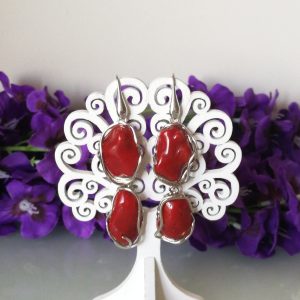 Orecchini  corallo rosso del mediterraneo. Orecchini argento.Vero corallo rosso naturale , Gioielli italiani.
