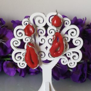 Orecchini  corallo rosso del mediterraneo. Orecchini argento.Vero corallo rosso naturale, Gioielli italiani.