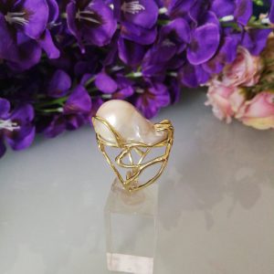 Anello  perla naturale barocca.Anello maxi.Anello argento.