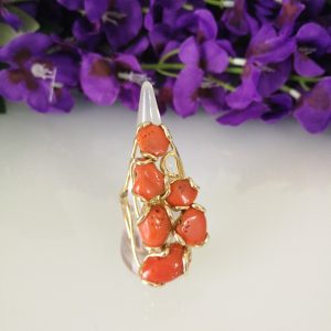 Anello corallo rosso naturale del mediterraneo .Anello argento.Anello maxi.