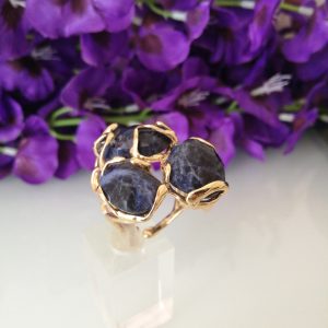 Anello pietre sodalite blu. Anello elegante.Anello pietre multiple.