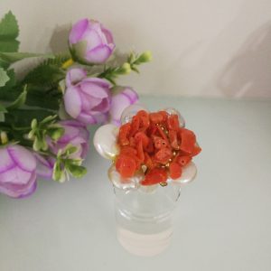 Anello corallo rosso del mediterraneo.Anello perla barocca.