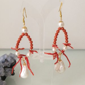 Orecchini corallo rosso naturale del mediterraneo perla bianca naturale