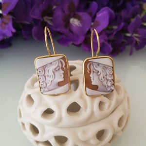 Orecchini cammeo conchiglia originale di Torre del Greco. Orecchini argento. Cammeo sardonico.