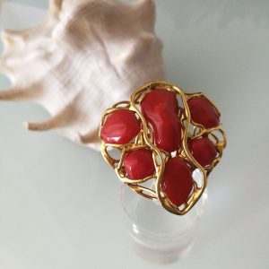 Anello corallo rosso naturale del mediterraneo .Anello argento.Cuore di corallo