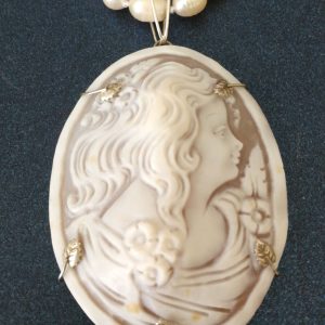 Collana cammeo originale di Torre del Greco Italia Collana antica .Collana perle naturali .Collana Argento.