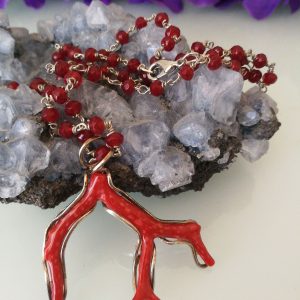 Collana corallo rosso naturale del mediterraneo. Ciondolo corallo rosso naturale del mediterraneo. Ciondolo argento