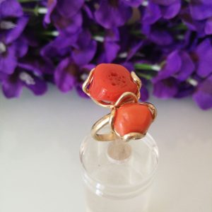 Anello corallo rosso del mediterraneo.Anello argento.