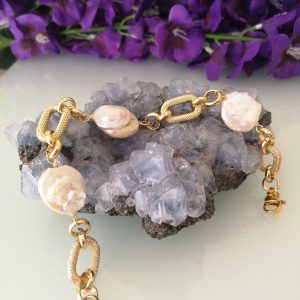 Bracciale  perla naturale barocca bianca.