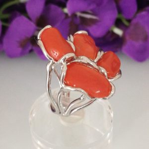 Anello corallo rosso naturale del mediterraneo. Anello argento. Anello fascia larga.Corallo vero.