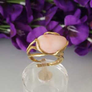 Anello  corallo rosa naturale. Anello corallo vero .Anello argento.
