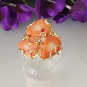 Anello  corallo rosa naturale del mediterraneo. Anello maxi corallo.