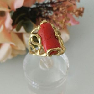 Anello  corallo rosso naturale del mediterraneo. Anello corallo vero .Anello argento.