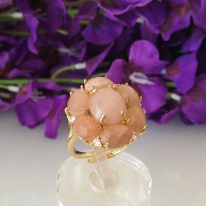 Anello pietre vere di quarzo rosa . Anello elegante.Anello pietre multiple.