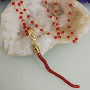Collana corallo rosso naturale del mediterraneo. Collana ciondolo ramo rosso. Corallo vero.