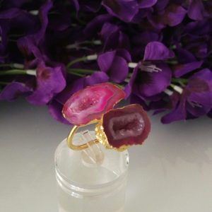 Anello pietre vere Agata druzy viola ciclamino