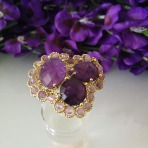 Anello pietra ametista viola . Anello pietre vere ametista viola sfaccettata