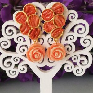 Orecchini  corallo rosa del mediterraneo, rosa in imitazione corallo