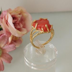 Anello  corallo rosso naturale del mediterraneo. Anello corallo vero .Anello argento.