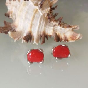 Orecchini  corallo rosso del mediterraneo. Orecchini argento.Vero corallo rosso naturale.